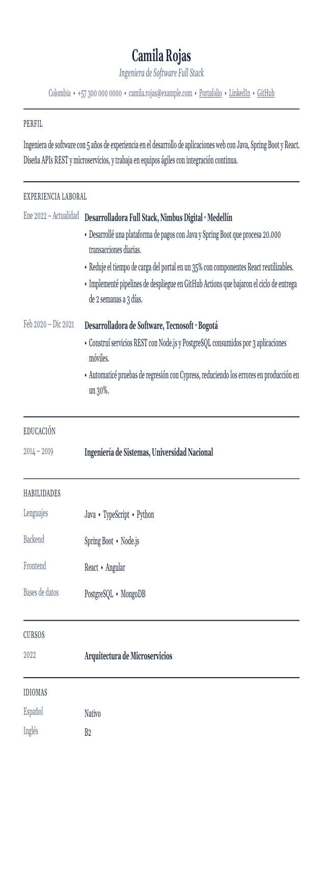 CV en español en formato ATS