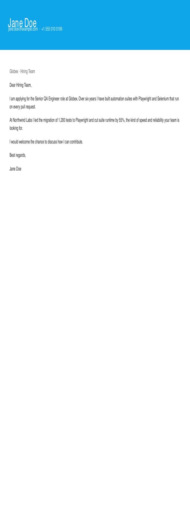 Carta de presentación con cabecera de color